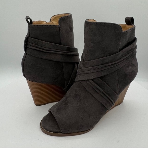 JOURNEE SABEENA WOMENS WEDGE OPEN TOE BOOTIES IN COLOR GREY SIZE 6 NWT - Picture 5 of 9
